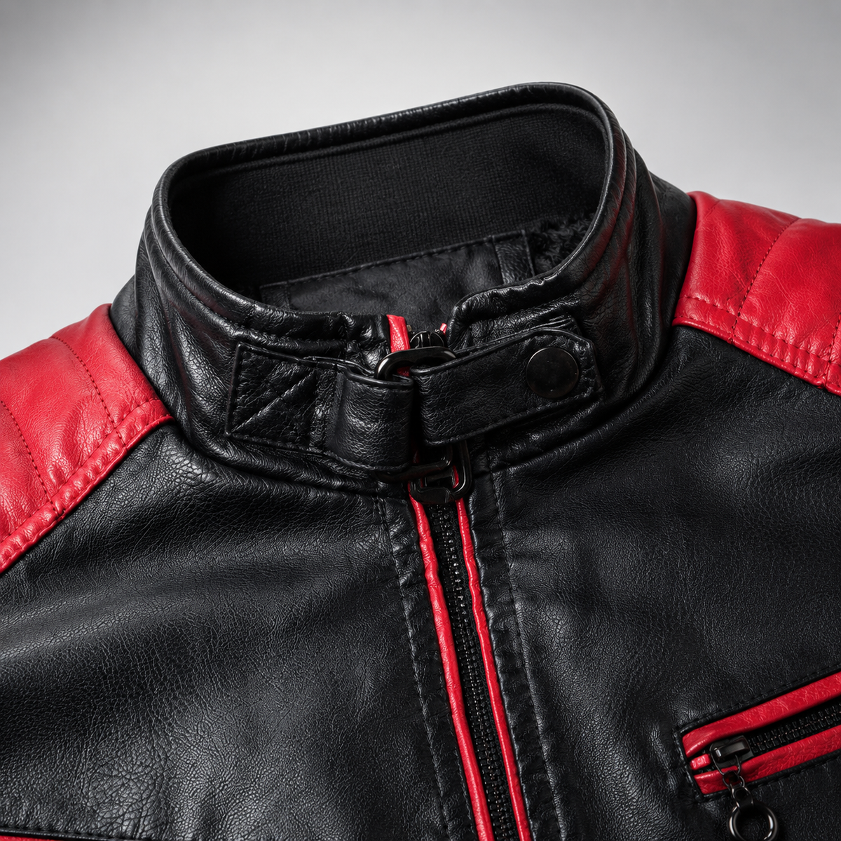 Men's Moto Jacket - Color Block Stand Collar Outerwear