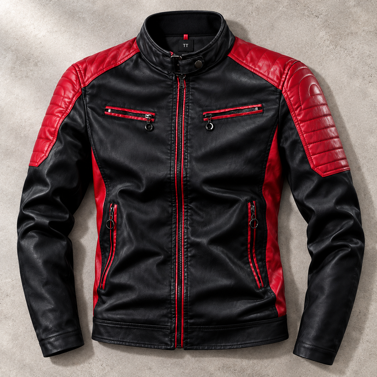 Men's Moto Jacket - Color Block Stand Collar Outerwear