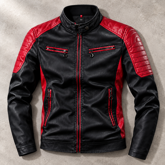 Men's Moto Jacket - Color Block Stand Collar Outerwear