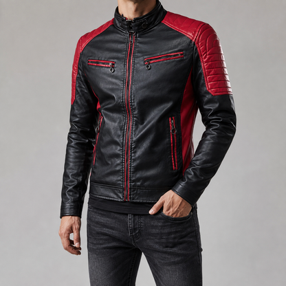 Men's Moto Jacket - Color Block Stand Collar Outerwear