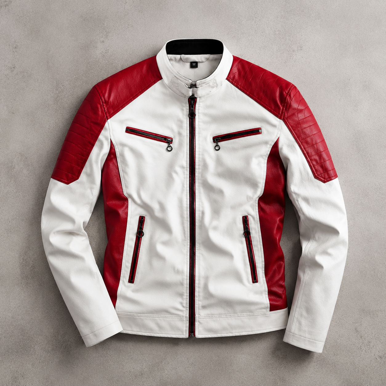 Men's Moto Jacket - Color Block Stand Collar Outerwear