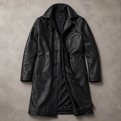 Men's Faux Leather Trench Coat - Longline Casual Outerwear