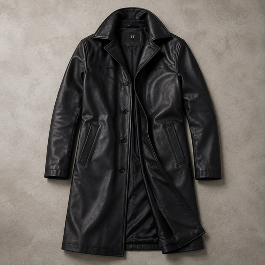 Men's Faux Leather Trench Coat - Longline Casual Outerwear