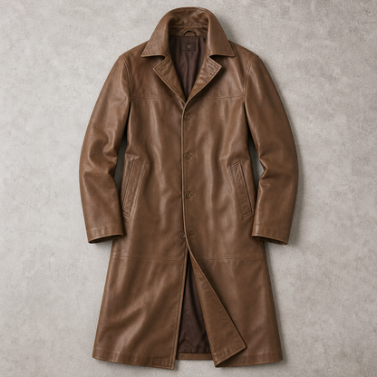 Men's Faux Leather Trench Coat - Longline Casual Outerwear