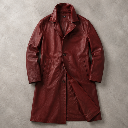 Men's Faux Leather Trench Coat - Longline Casual Outerwear
