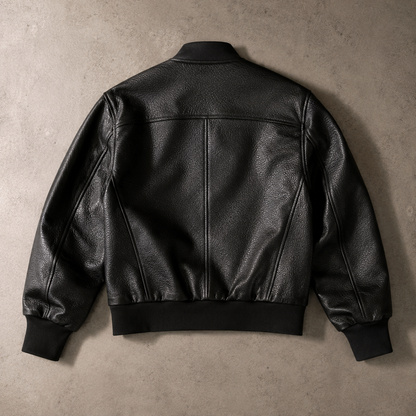 Men's Faux Leather Bomber Jacket - Cropped Casual Outerwear
