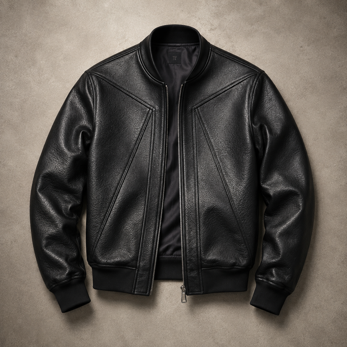 Men's Faux Leather Bomber Jacket - Cropped Casual Outerwear