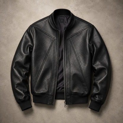Men's Faux Leather Bomber Jacket - Cropped Casual Outerwear