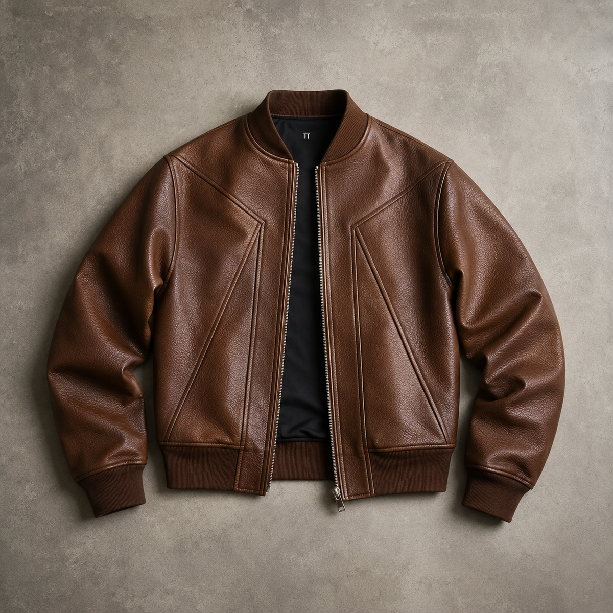 Men's Faux Leather Bomber Jacket - Cropped Casual Outerwear