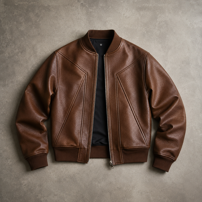 Men's Faux Leather Bomber Jacket - Cropped Casual Outerwear