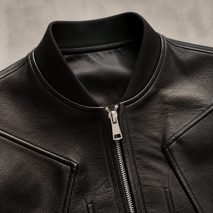 Men's Faux Leather Bomber Jacket - Cropped Casual Outerwear