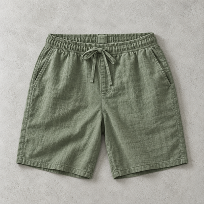 Men's Linen Blend Shorts - Drawstring Casual Beach Shorts