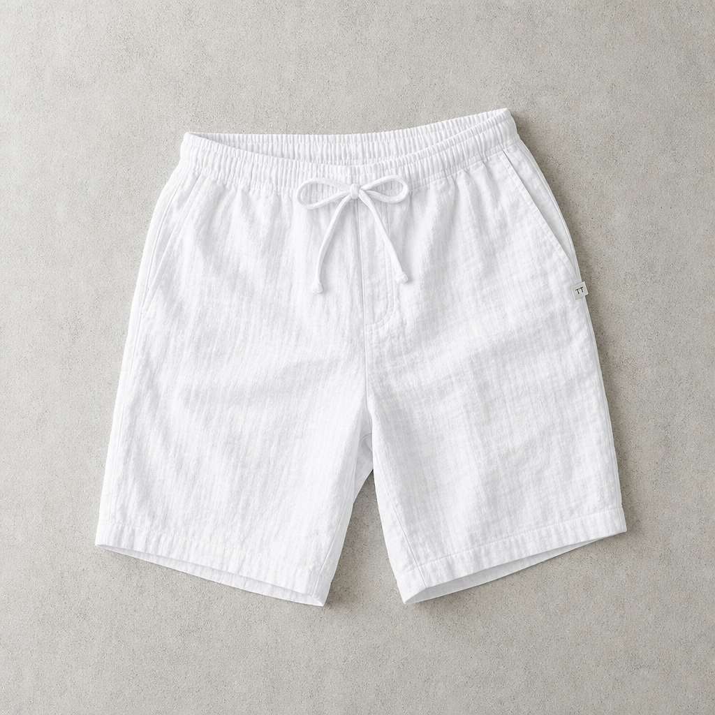 Men's Linen Blend Shorts - Drawstring Casual Beach Shorts