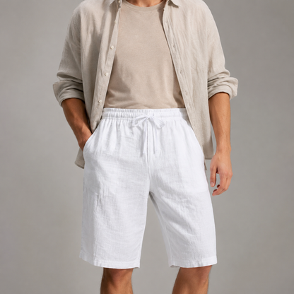 Men's Linen Blend Shorts - Drawstring Casual Beach Shorts