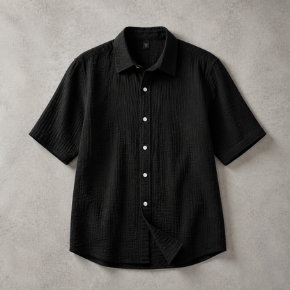 Men's Cotton Shirt - Textured Short Sleeve Casual Button Down