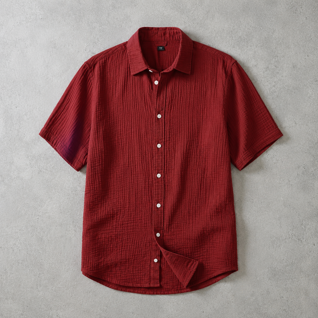 Men's Cotton Shirt - Textured Short Sleeve Casual Button Down