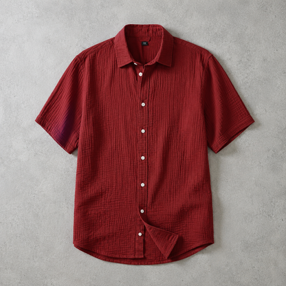Men's Cotton Shirt - Textured Short Sleeve Casual Button Down