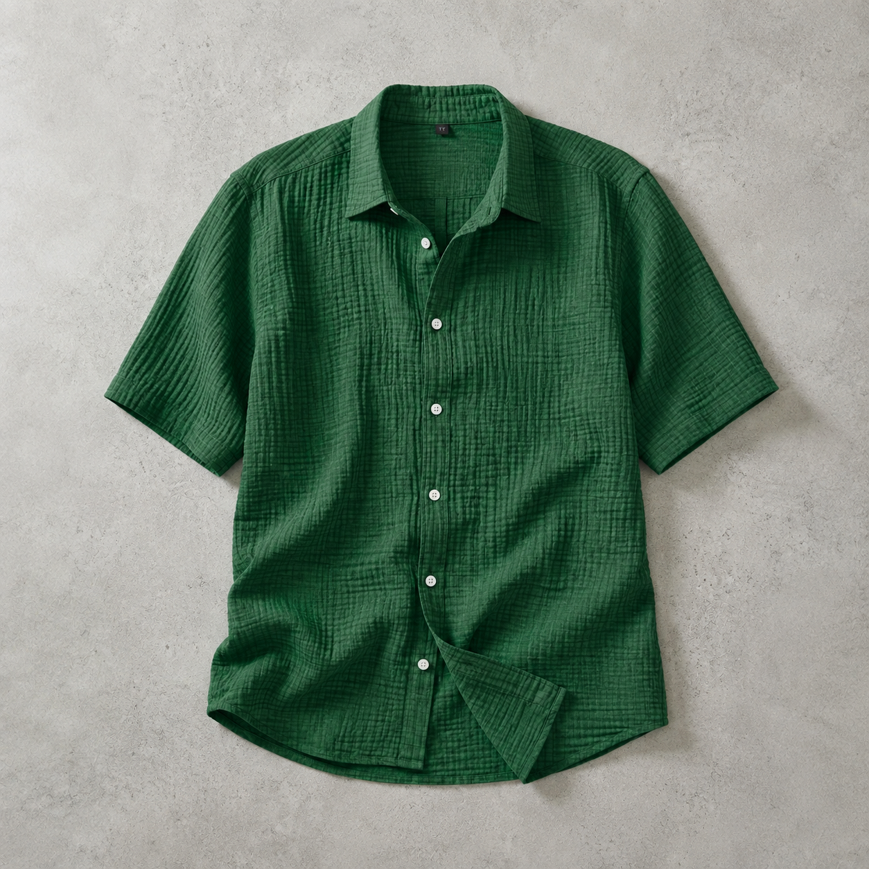 Men's Cotton Shirt - Textured Short Sleeve Casual Button Down