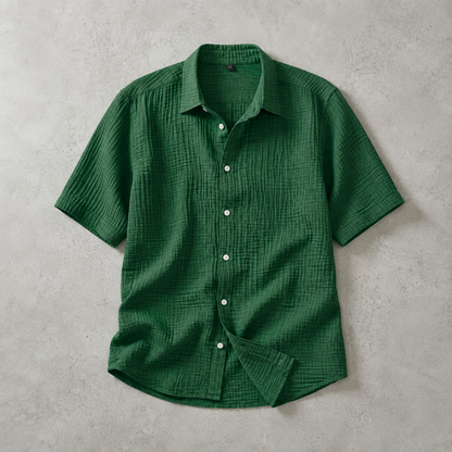 Men's Cotton Shirt - Textured Short Sleeve Casual Button Down