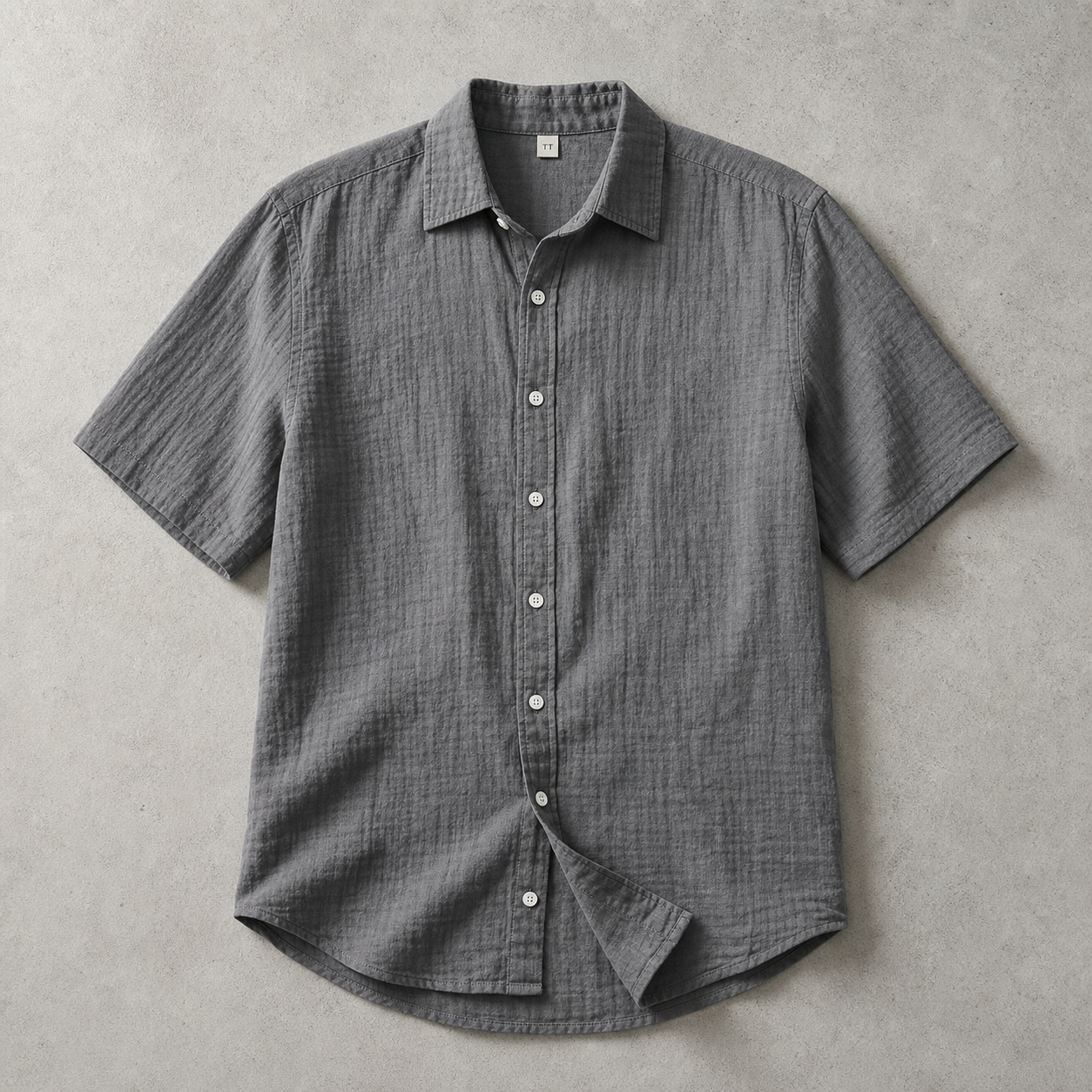 Men's Cotton Shirt - Textured Short Sleeve Casual Button Down