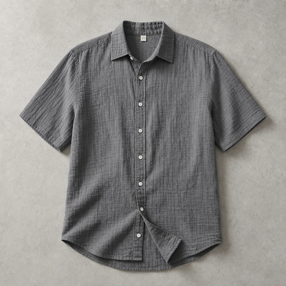 Men's Cotton Shirt - Textured Short Sleeve Casual Button Down
