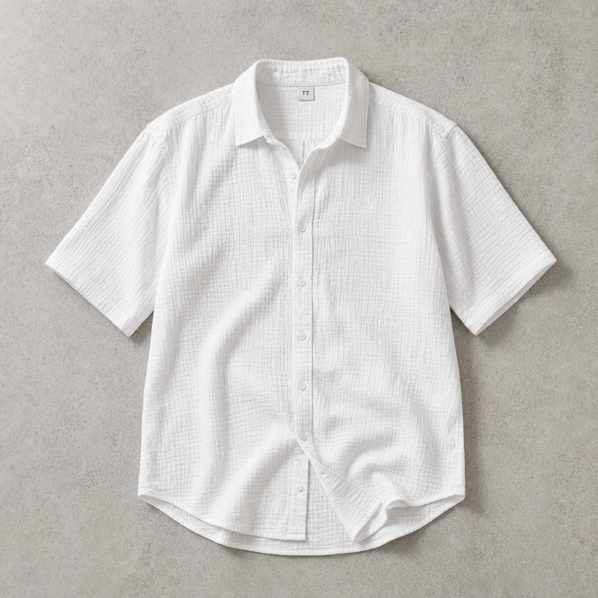 Men's Cotton Shirt - Textured Short Sleeve Casual Button Down