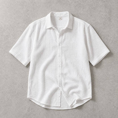 Men's Cotton Shirt - Textured Short Sleeve Casual Button Down