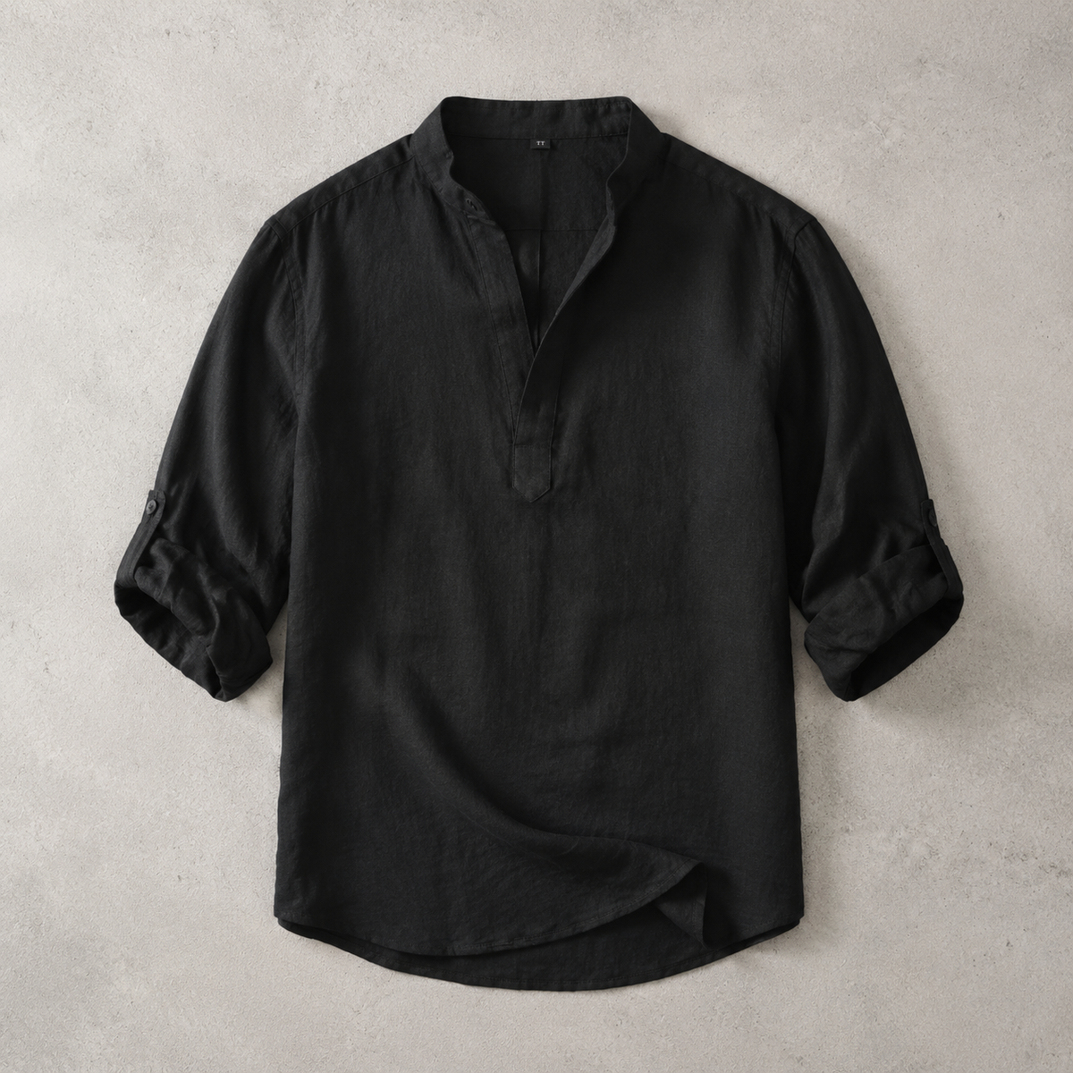 Men's Linen Blend Shirt - Band Collar Casual Button Down