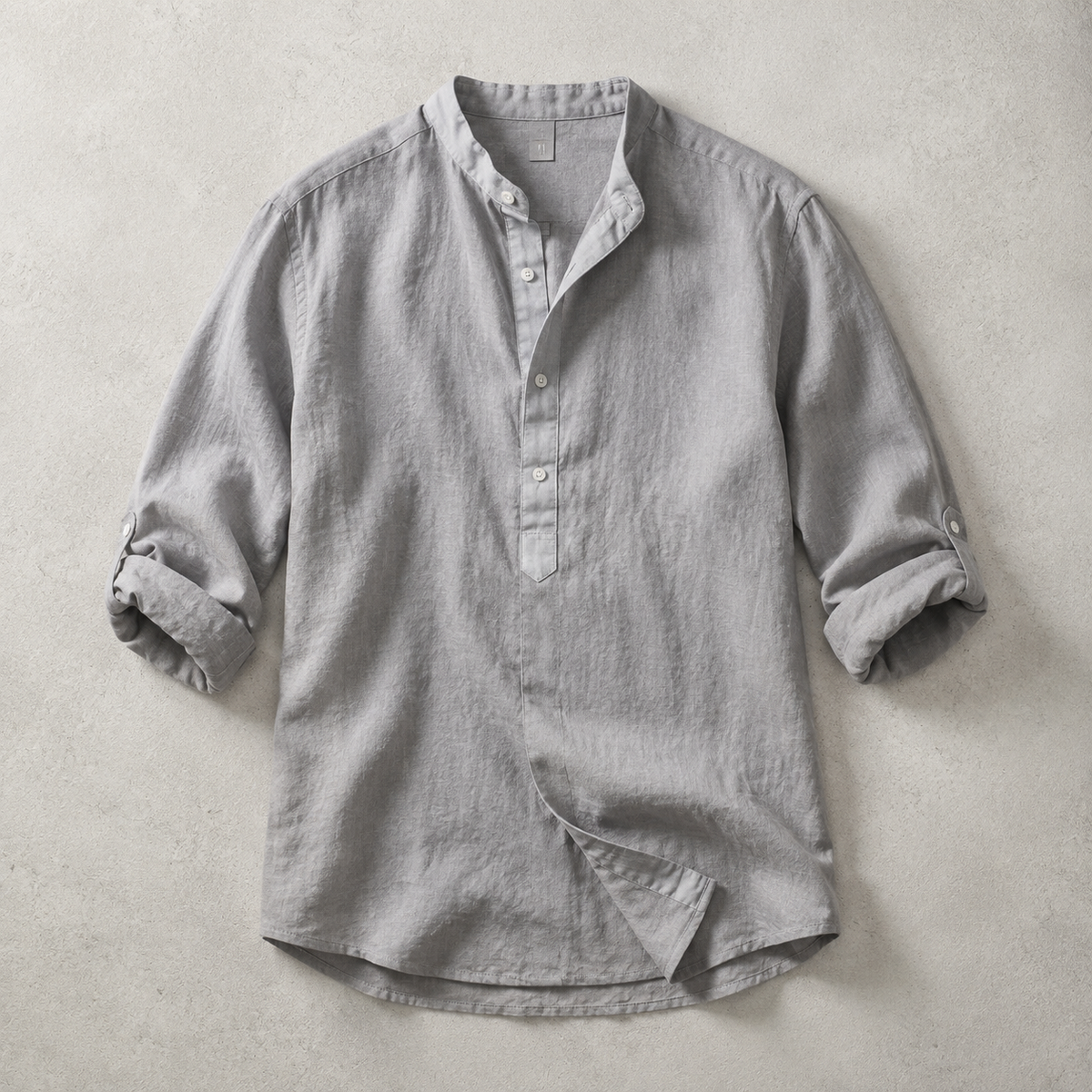 Men's Linen Blend Shirt - Band Collar Casual Button Down