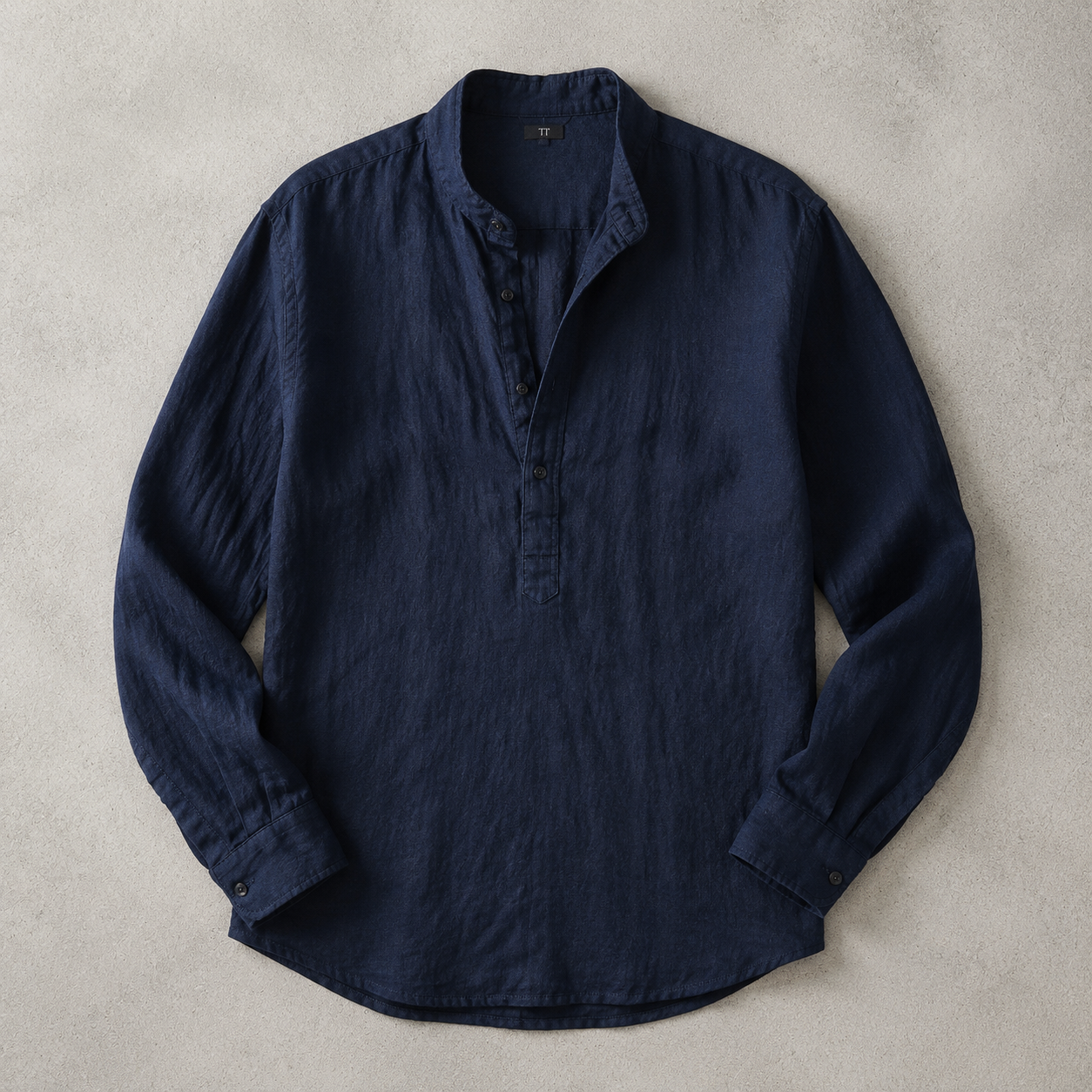 Men's Linen Blend Shirt - Band Collar Casual Button Down