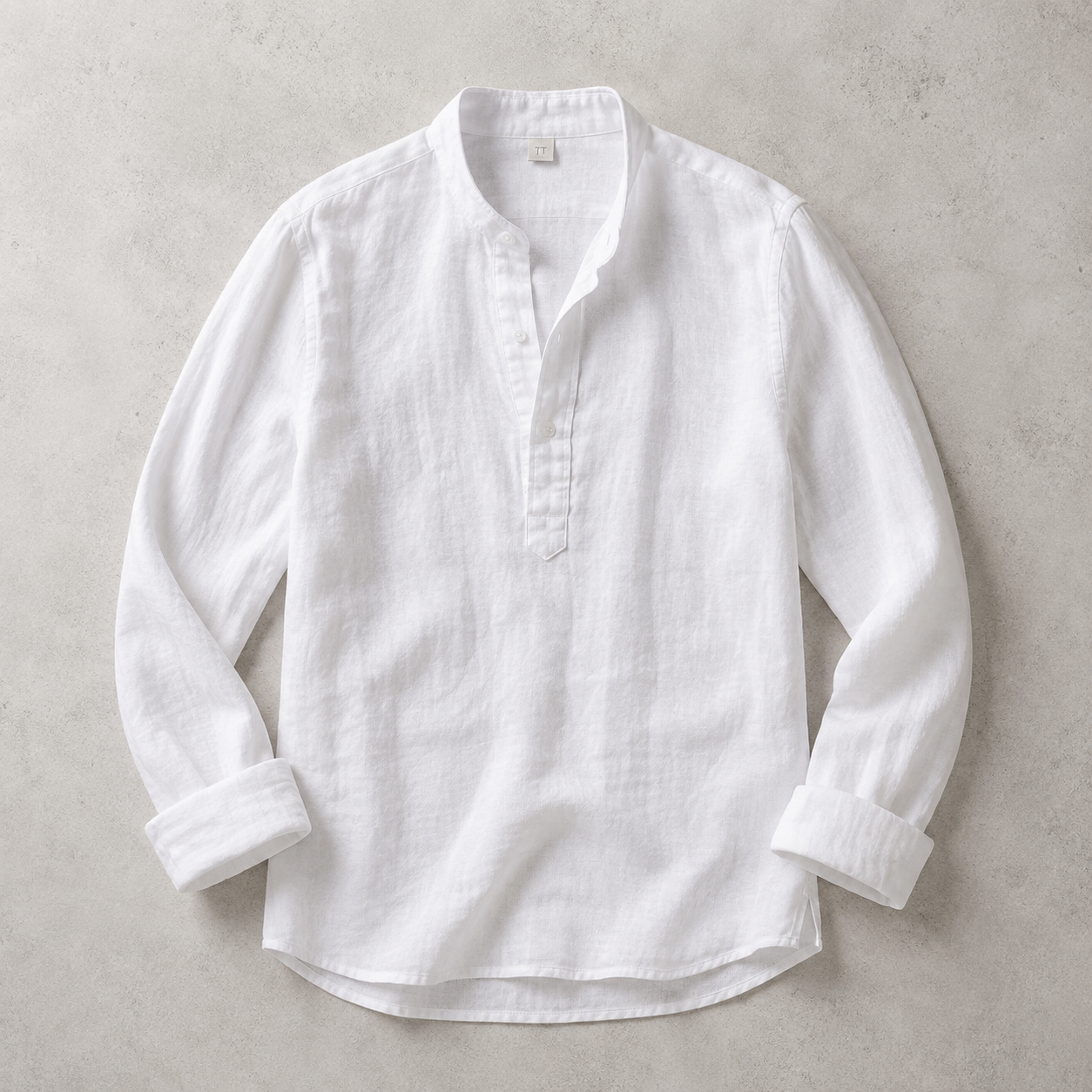 Men's Linen Blend Shirt - Band Collar Casual Button Down