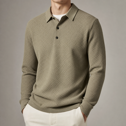 Men's Knit Polo Shirt - Textured Short Sleeve Casual Top