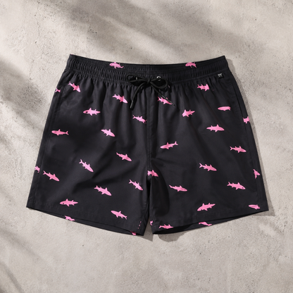 Men's Swim Trunks - Shark Print Lined Beach Shorts