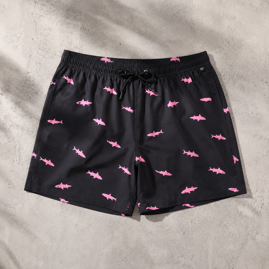 Men's Swim Trunks - Shark Print Lined Beach Shorts