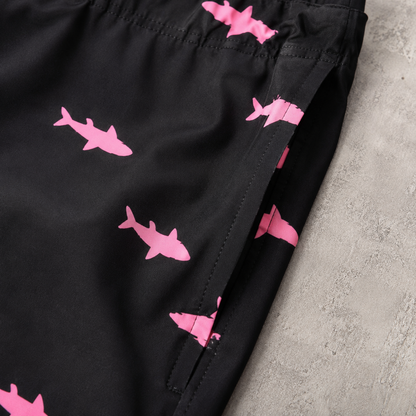 Men's Swim Trunks - Shark Print Lined Beach Shorts