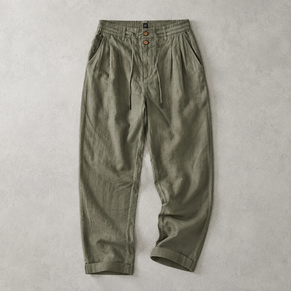 Men's Linen Pants - Drawstring Straight Leg Casual Trousers