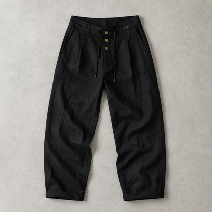Men's Linen Pants - Drawstring Straight Leg Casual Trousers
