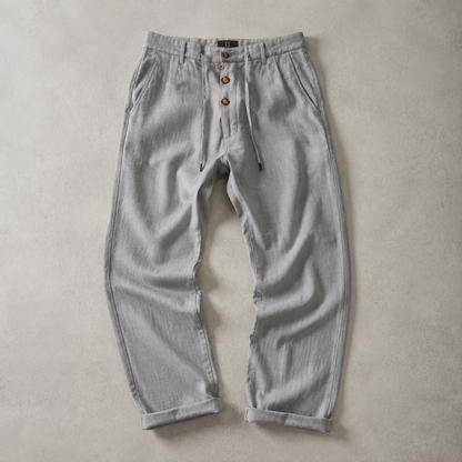 Men's Linen Pants - Drawstring Straight Leg Casual Trousers