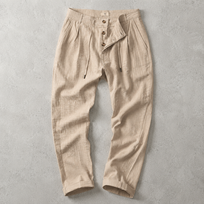 Men's Linen Pants - Drawstring Straight Leg Casual Trousers