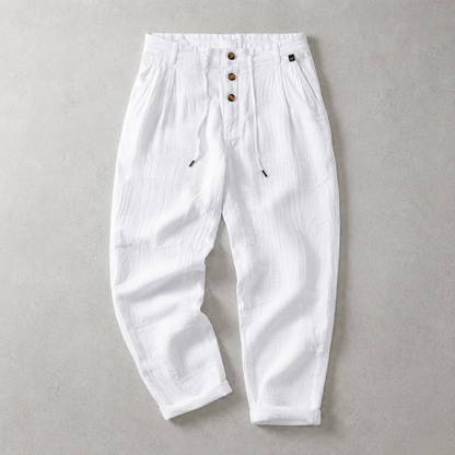 Men's Linen Pants - Drawstring Straight Leg Casual Trousers