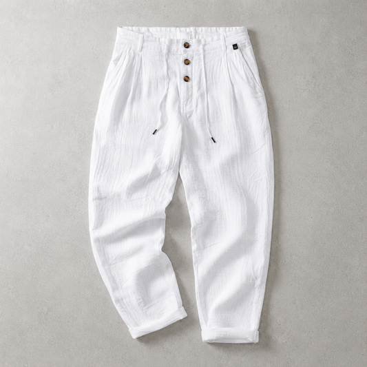 Men's Linen Pants - Drawstring Straight Leg Casual Trousers