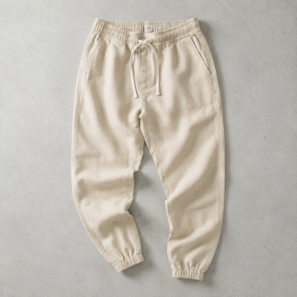 Men's Cotton Linen Jogger Pants - Cuffed Casual Trousers