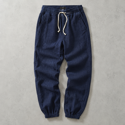 Men's Cotton Linen Jogger Pants - Cuffed Casual Trousers