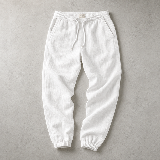 Men's Cotton Linen Jogger Pants - Cuffed Casual Trousers