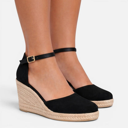 Women's Wedge Sandals - Closed Toe Ankle Strap
