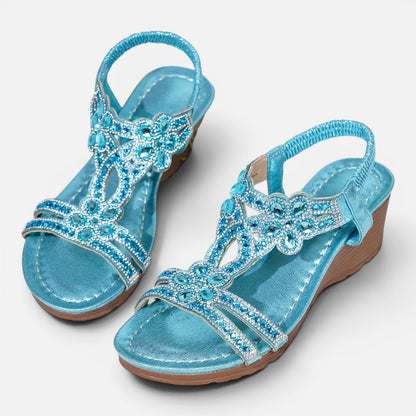 Women's Wedge Sandals - Cushioned Sole Walking Sandals