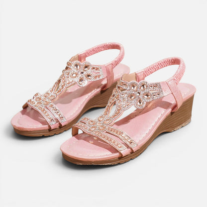 Women's Wedge Sandals - Cushioned Sole Walking Sandals