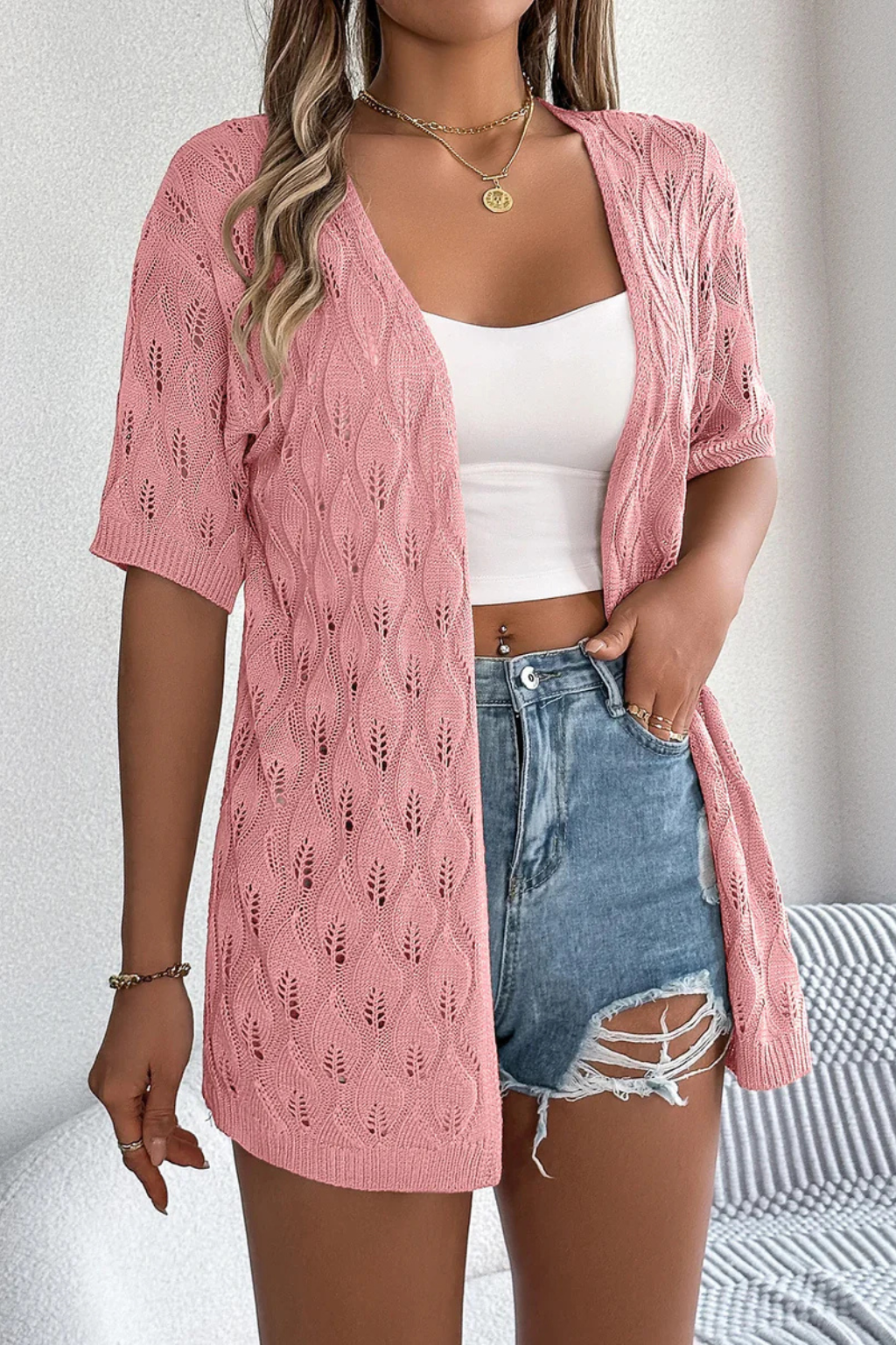 Winona | Women's Cardigan Sweater with Open Front Design | Lightweight Crochet Layering for Comfort 2