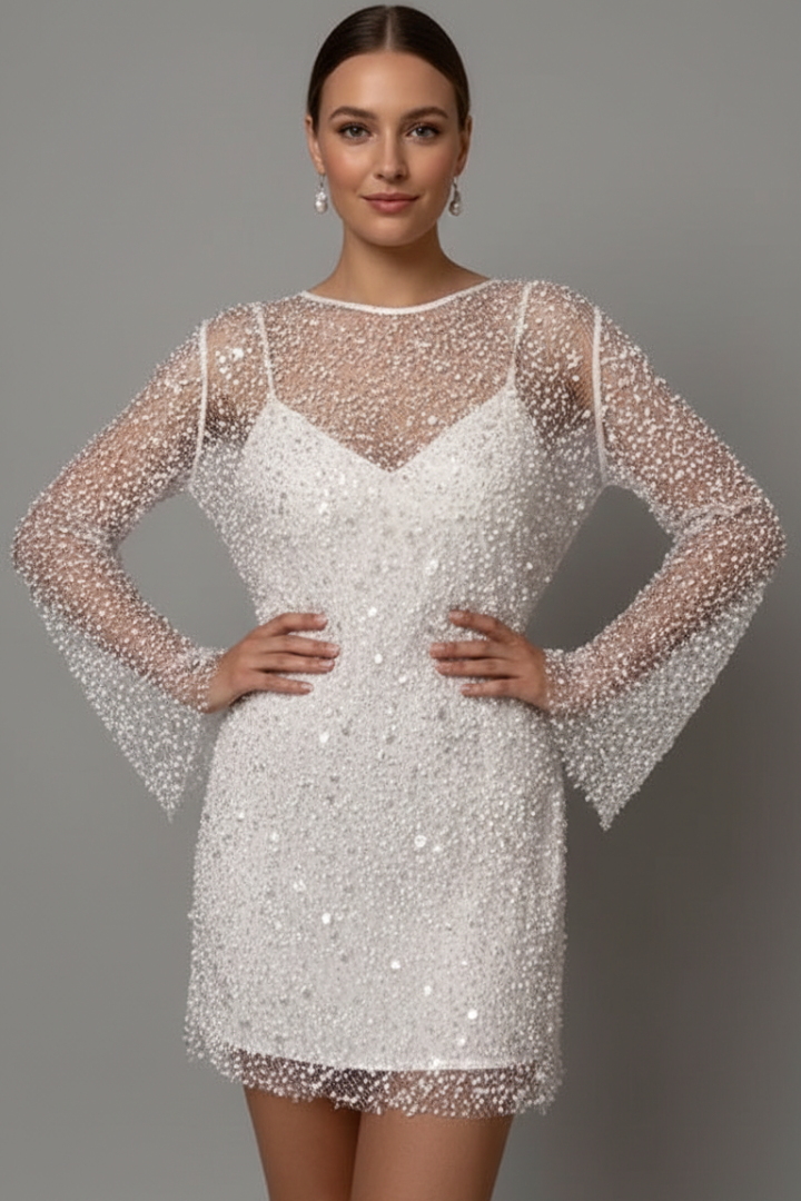 Rosette | Elegant Two-Layer Mini Wedding Guest Dress with Mesh Overlay Design