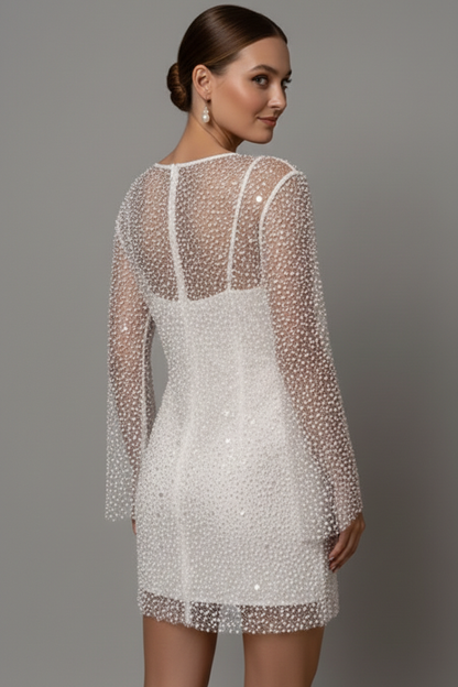 Rosette | Elegant Two-Layer Mini Wedding Guest Dress with Mesh Overlay Design